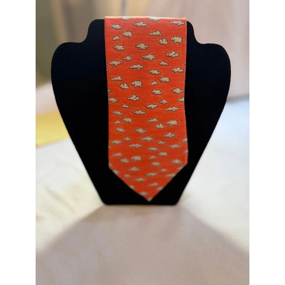 Hermes Silk Tie Mens OS Orange Pristine Cloud Rabbit Pattern